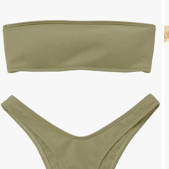 Olive green bandeau bathing suit with tie back - Picture 4 of 5